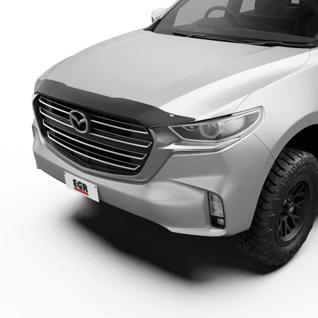 Mazda BT-50 2020-Onwards fitted with EGR Bonnet Protector in matte black, showing front bonnet stone chip protection and factory-style integration.