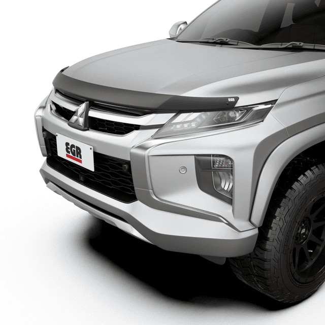Mitsubishi Triton MR 2020–2023 fitted with EGR Bonnet Protector in matte black, protecting bonnet from stone chips and road debris.