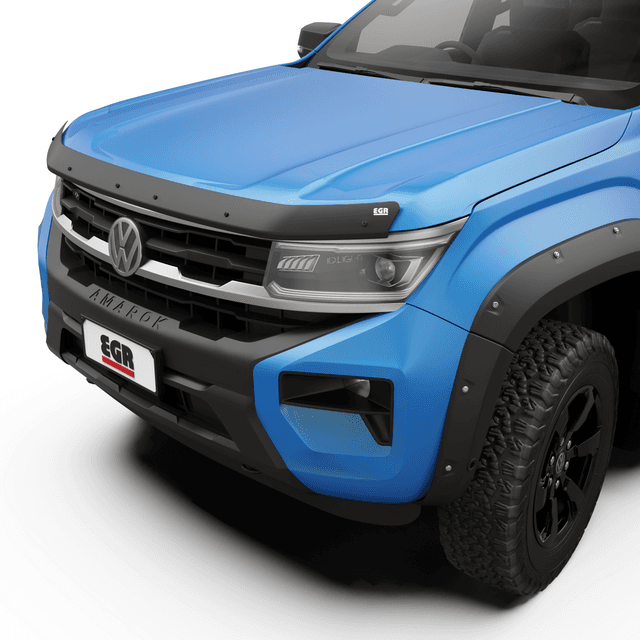 Volkswagen Amarok 2023-Onwards fitted with EGR Bonnet Protector in matte black, showing front bonnet stone chip protection and seamless factory-style fit.