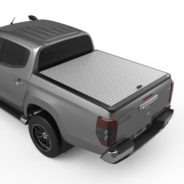 Mitsubishi Triton MQ/MR fitted with EGR Load Shield – rear three-quarter view showcasing matte black checkerplate lid