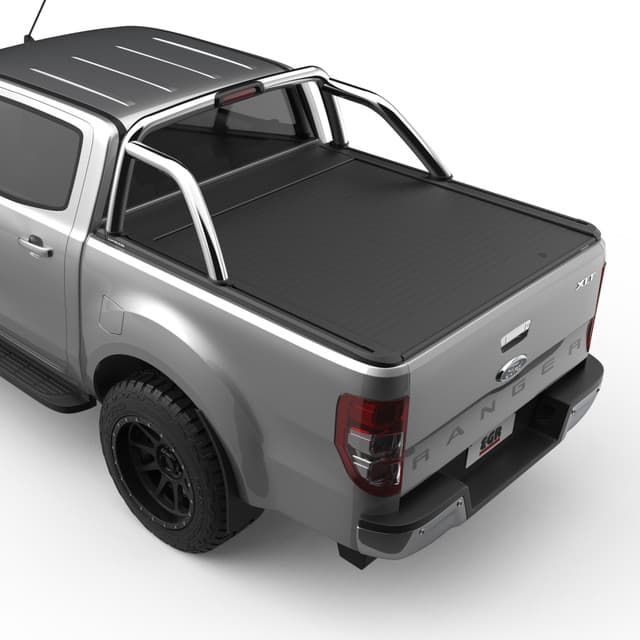 Ford Ranger PX fitted with EGR Sports Bar Adapter Kit for RollTrac, rear three-quarter view showing raised sports bar and seamless integration