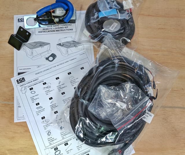 EGR Hard Lid Remote Locking Kit for Mazda BT-50 2011β2019, showing plug-and-play wiring harness and central locking integration components