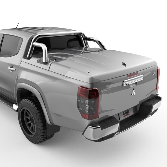Mitsubishi Triton MQ/MR with EGR 3 Piece Hard Lid, rear three-quarter view showing sports bar compatibility and streamlined tub cover