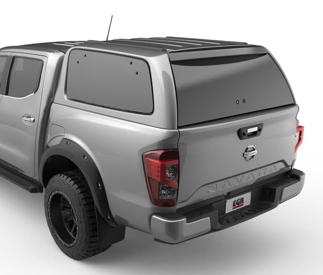 Nissan Navara MY21 fitted with EGR GEN3 Canopy, rear three-quarter view showing frameless windows and sleek integrated design