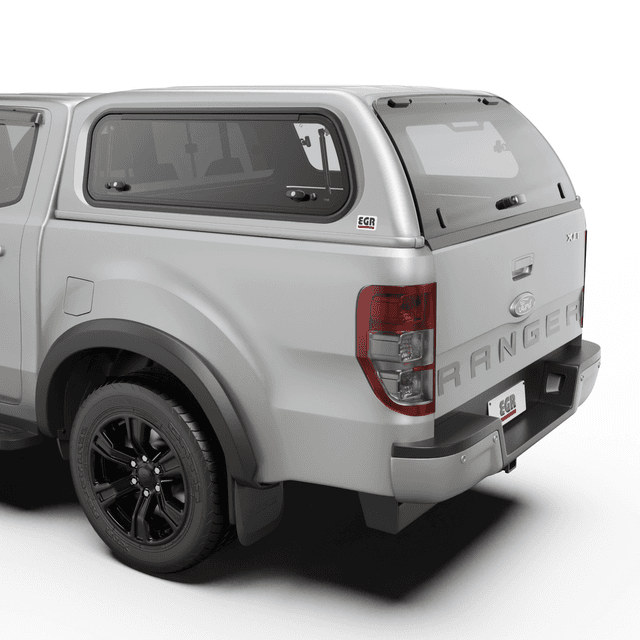 Rear view of Ford Ranger PX fitted with EGR Premium Canopy, highlighting rear glass access and colour-matched exterior finish