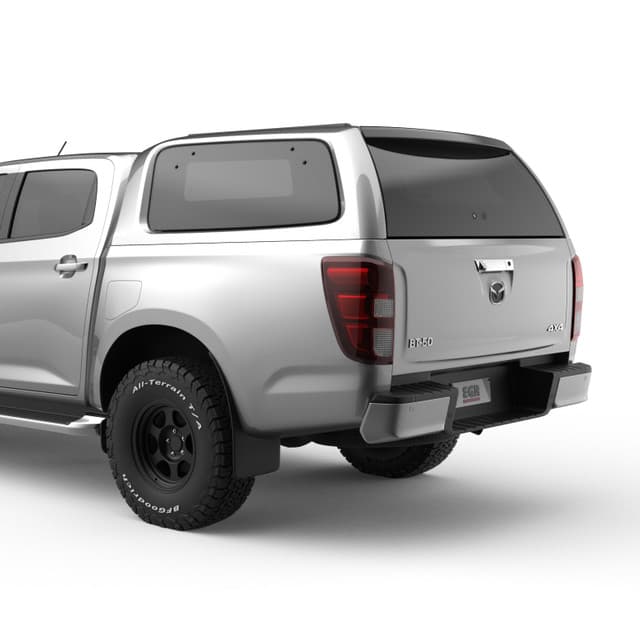 Mazda BT-50 2020 fitted with EGR GEN3 Canopy, side profile showing flush frameless windows and colour-matched ABS construction
