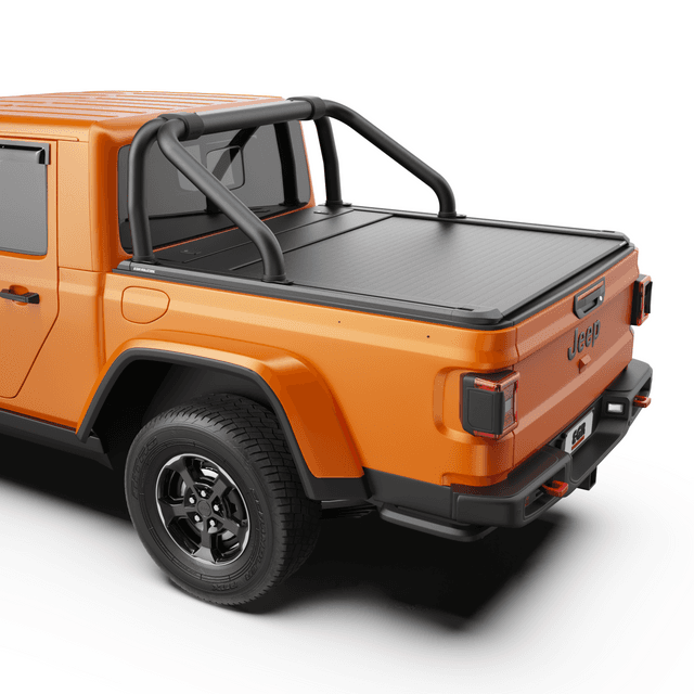 Close-up of the EGR RollTrac Sports Bar attachment point on a Jeep Gladiator