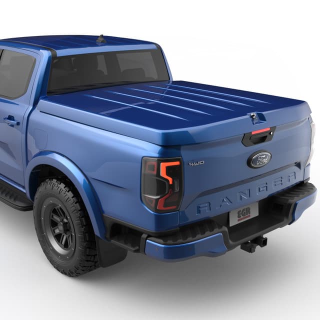 Ford Ranger RA fitted with the EGR Hard Lid 1 Piece, rear three-quarter view