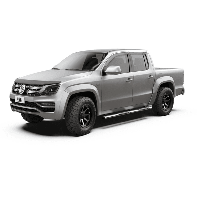 Volkswagen Amarok 2012–2022 fitted with EGR Protection Pack including bonnet protector, headlight protectors, and slimline weather shields