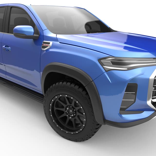 Front three-quarter view of an LDV T60 2021 fitted with EGR Fender Flares