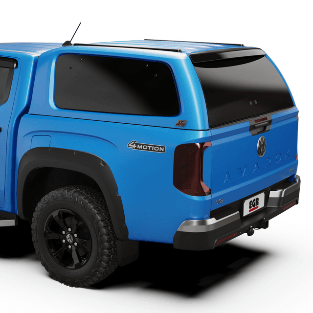 Rear side view of blue Volkswagen Amarok NF 2023 fitted with EGR GEN3 Canopy