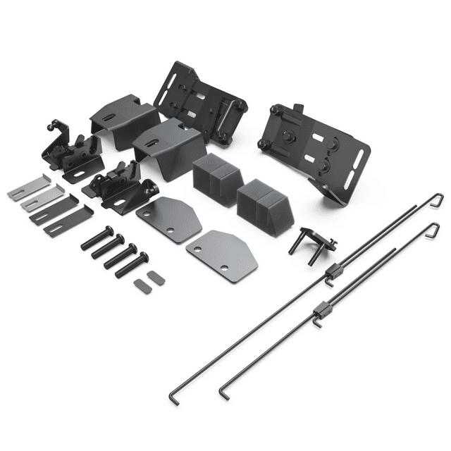 EGR Canopy Rear Door Latch Upgrade kit with vertical striker latches, mounting brackets, hardware and support rods designed for improved canopy security and durability.