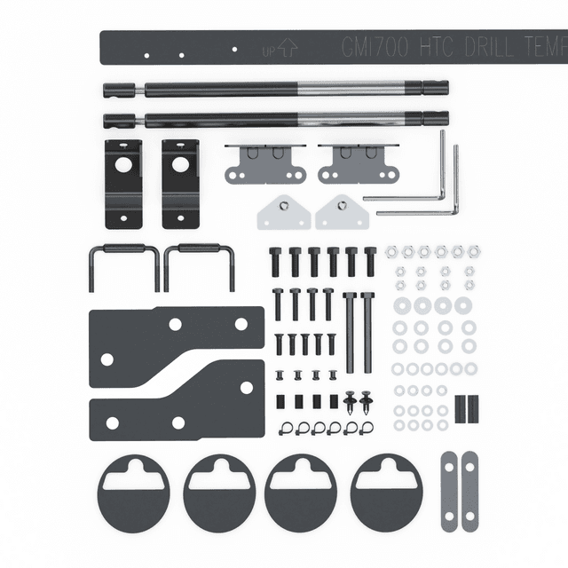 EGR Hard Lid Hardware Fitting Kit for Holden Colorado RG 3P, showing gas struts, brackets, bolts, washers, gaskets, and installation components