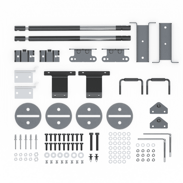 EGR Hard Lid Hardware Fitting Kit with gas struts for Mazda BT-50 3P 2011–2020, showing brackets, bolts, washers, clips, and installation components