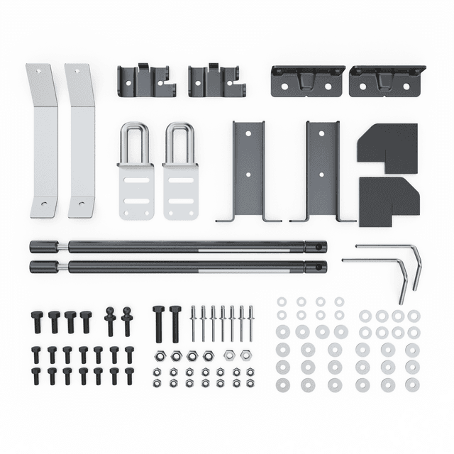 EGR Hard Lid Fitting Kit KIT032124 diagram showing all required hardware for Volkswagen Amarok 3P installation, including brackets, rivets, hinge pins, and support parts