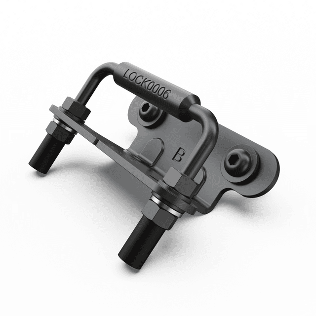 EGR lock striker kit, with a close-up view of the striker plate and mounting bolts on the tailgate frame