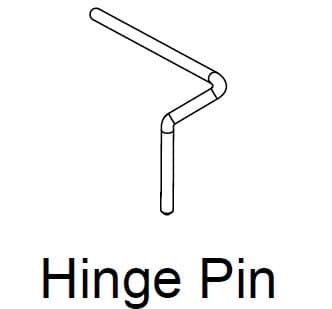 Line drawing of an angled metal hinge pin labeled Hinge Pin, used as a replacement part for EGR canopy and hard lid systems
