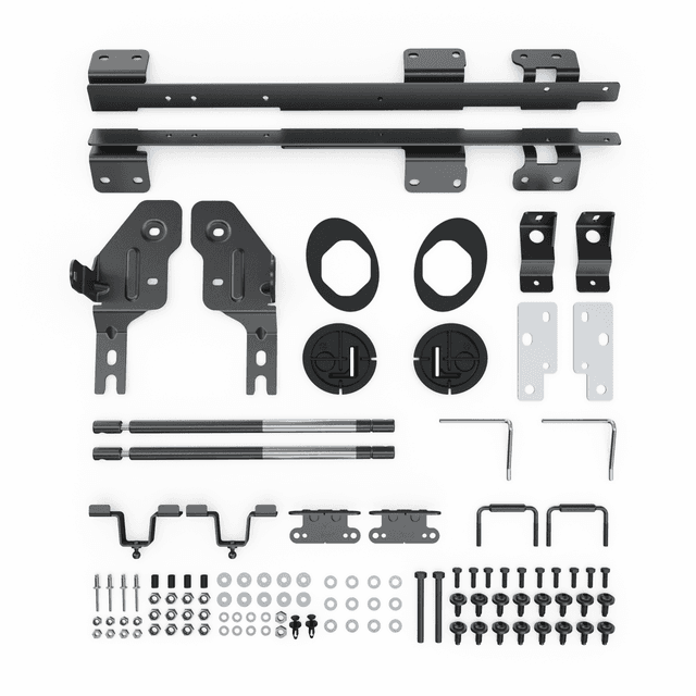 Ford Ranger RA 3P 2022 hard-lid fitting kit, showing a grid of hardware components including brackets, bolts, screws, clips, struts, washers, nuts, tools, and installation accessories.