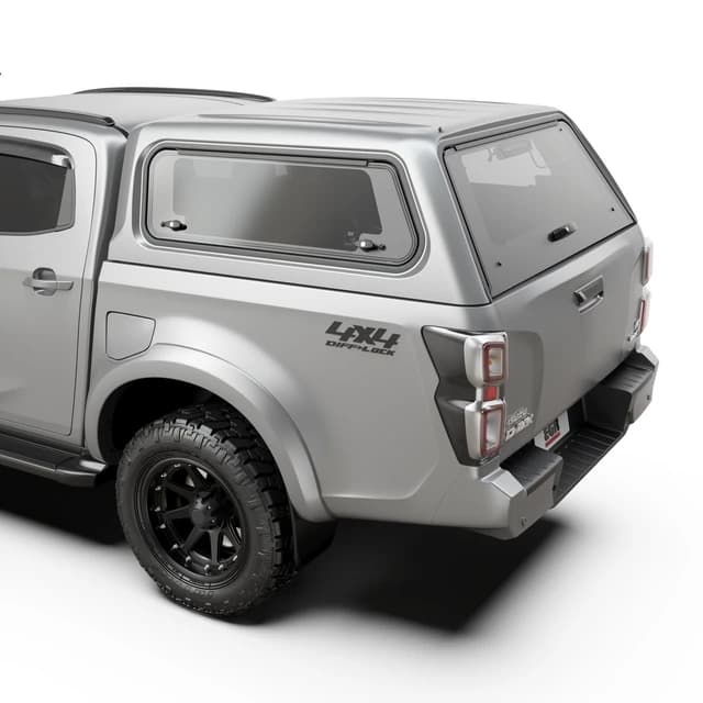 Close-up view of EGR Core Canopy on Isuzu D-Max showing smooth finish, tinted glass, and premium build quality