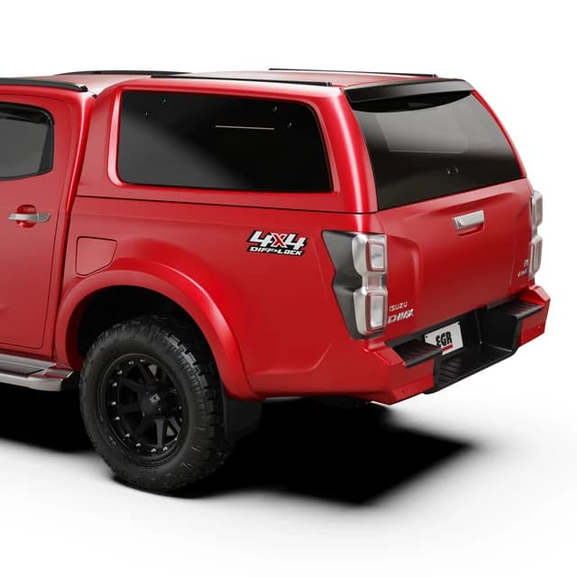 Isuzu D-Max 2020 fitted with EGR GEN3 Canopy, front three-quarter view showing frameless windows and colour-matched design